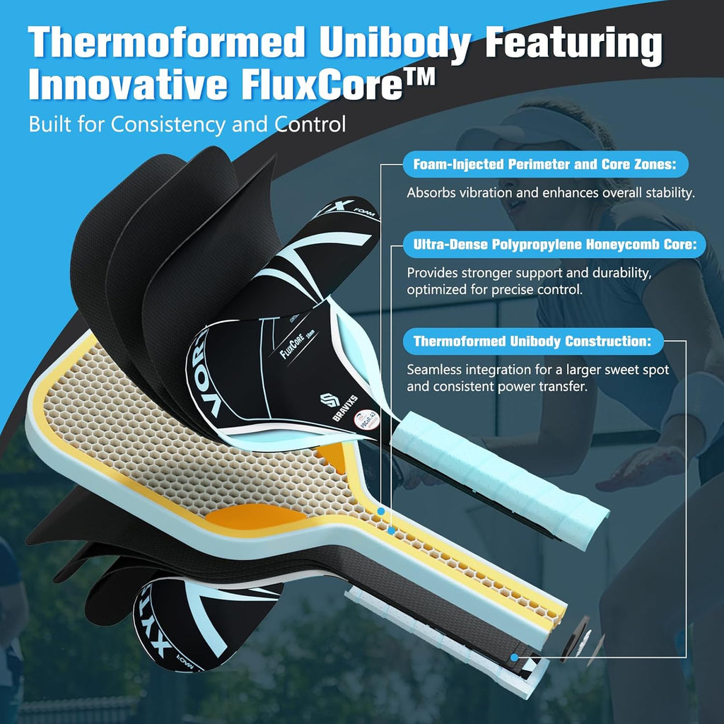 Vortyx Pickleball Paddle, Next-Gen Thermoformed Unibody, Raw Toray T700 Carbon Fiber Friction Surface, 16mm FluxCore