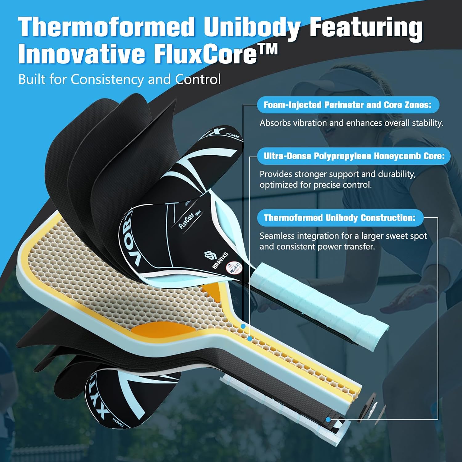 Vortyx Pickleball Paddle, Next-Gen Thermoformed Unibody, Raw Toray T700 Carbon Fiber Friction Surface, 16mm FluxCore