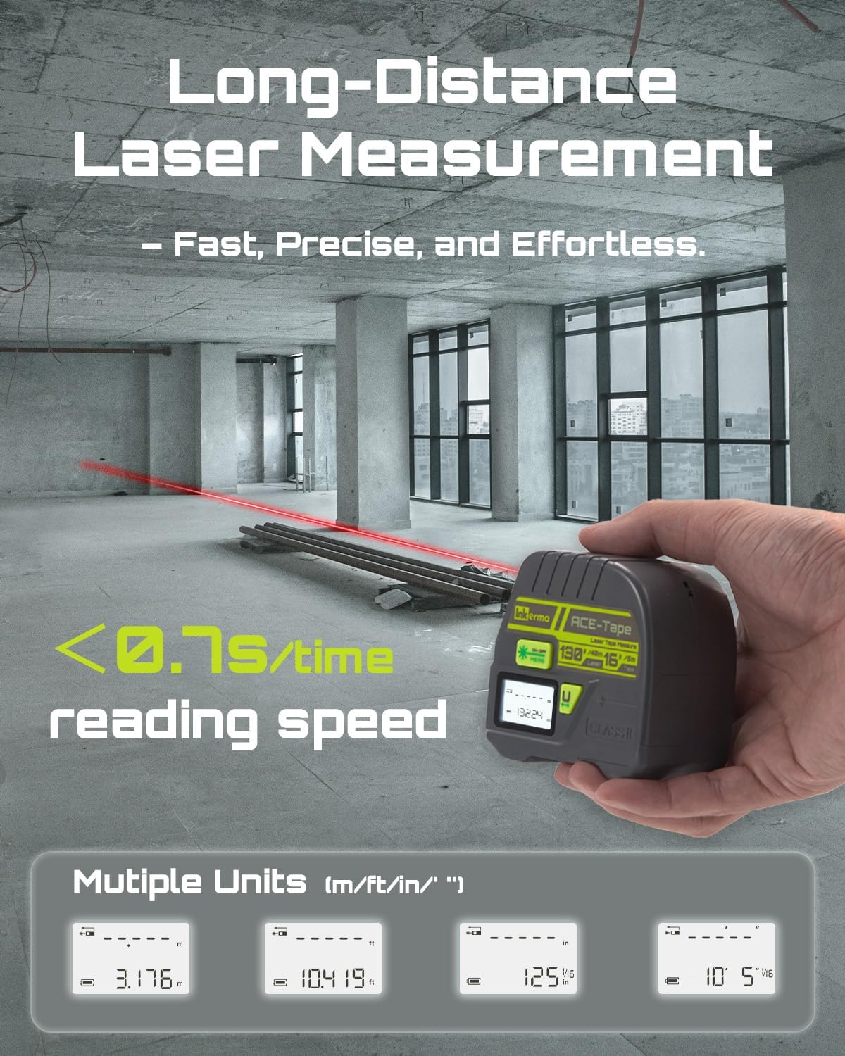 Laser Tape Measure 2-in-1, Inkerma 130Ft Laser Measurement Tool & 16Ft Measuring Tape, Digital Laser Tape Measure