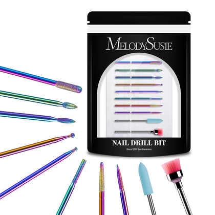 10pcs Nail Drill Bits Diamond Cuticle Set Rainbow | 3/32''for Nail Drill Efile,Two-Way Rotation,Acrylic Nails Poly