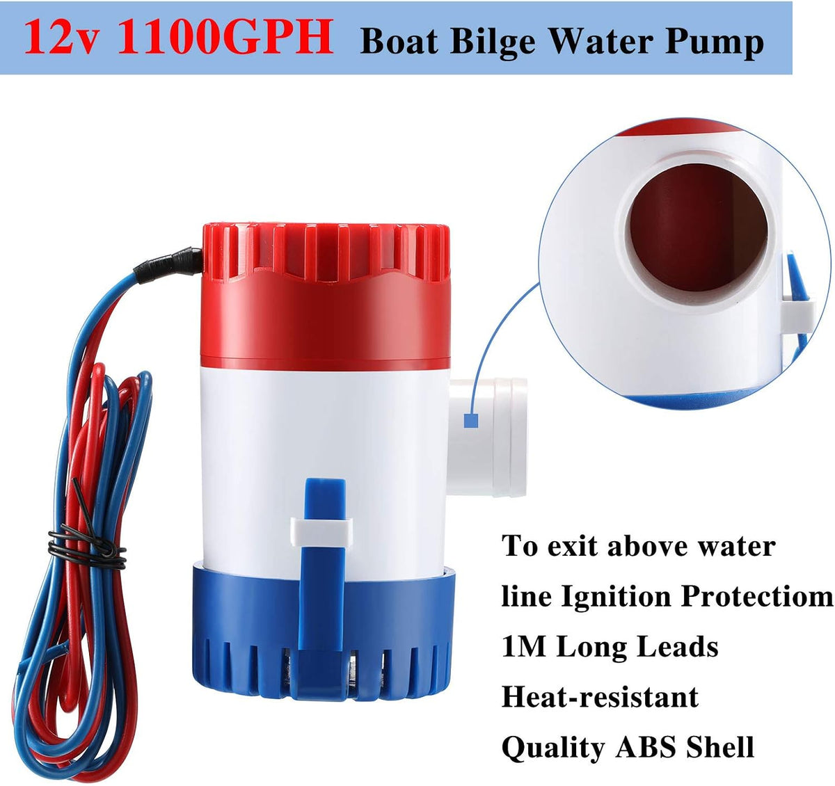 Boat Bilge Water Pump12V 1100 GPH with Float Switch for Boats, 2 Pieces