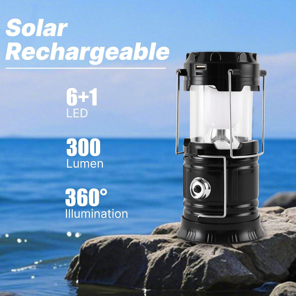 Collapsible Portable Solar Camping Lantern, USB Rechargeable LED Flashlight - Survival Kits for Power Outages