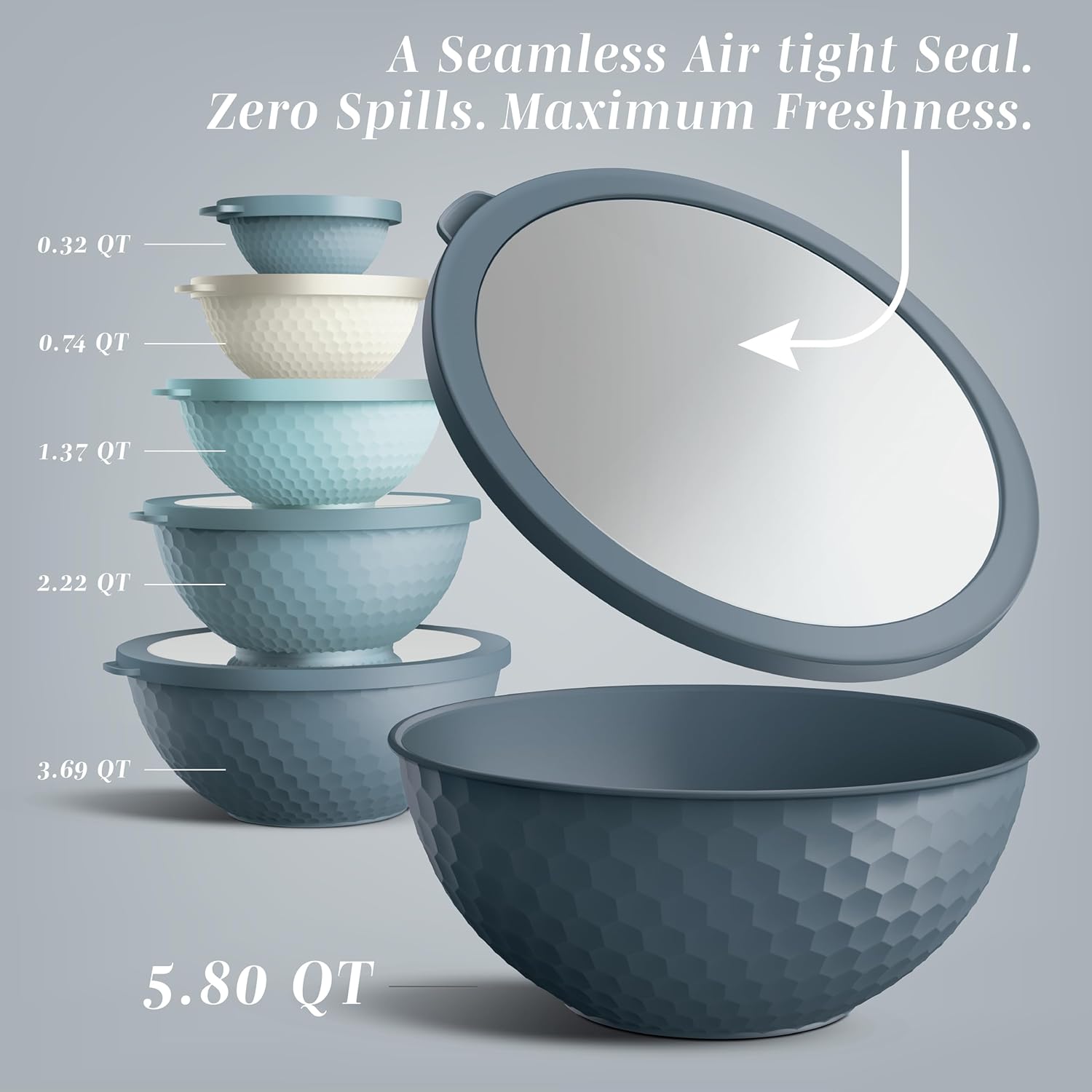 Mixing Bowls with Lids - 12 Piece Plastic Nesting Bowls Set includes 6 Prep Bowls and 6 Lids, Microwave Safe Mixing
