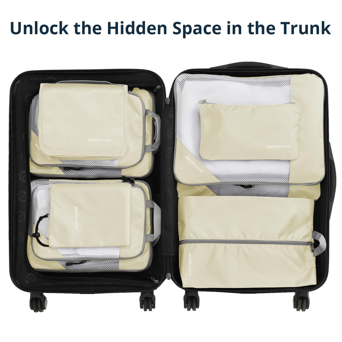 Compression Packing Cubes 10 Set, Compressible Space-Saving Packing Cubes for Travel - Compression Bags, Luggage