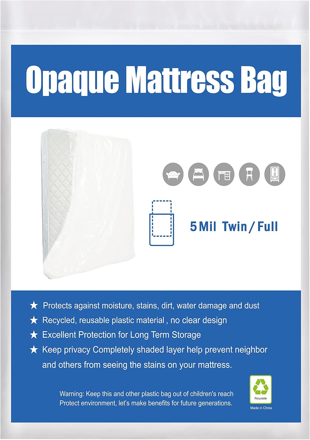 [2-Pack 5-Mil] HOMEIDEAS Mattress Bag (Twin/Full) for Moving and Storage Opaque Mattress Disposal Bag - Heavy Duty &