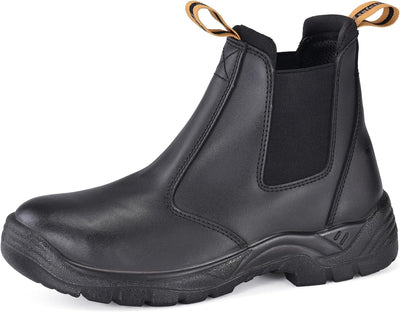 Mens Work Boots Steel Toe Chelsea Safety Boots Cow Leather Waterproof Lightweight Working Shoes
