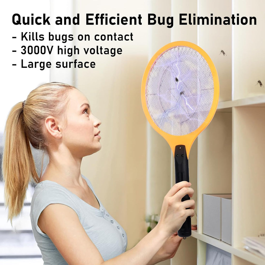 Electric Fly Swatter Handheld Bug Zapper - Indoor Outdoor 20in Zapping Racket for Pest Mosquito & Flies - Battery