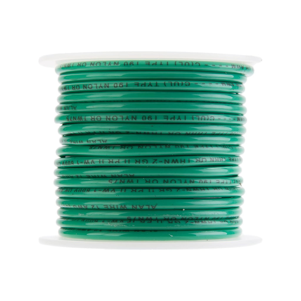 12 AWG Gauge Solid THHN Wire, 100 ft Length, Green, 0.119" Diameter, 600 Volts, Building Wire