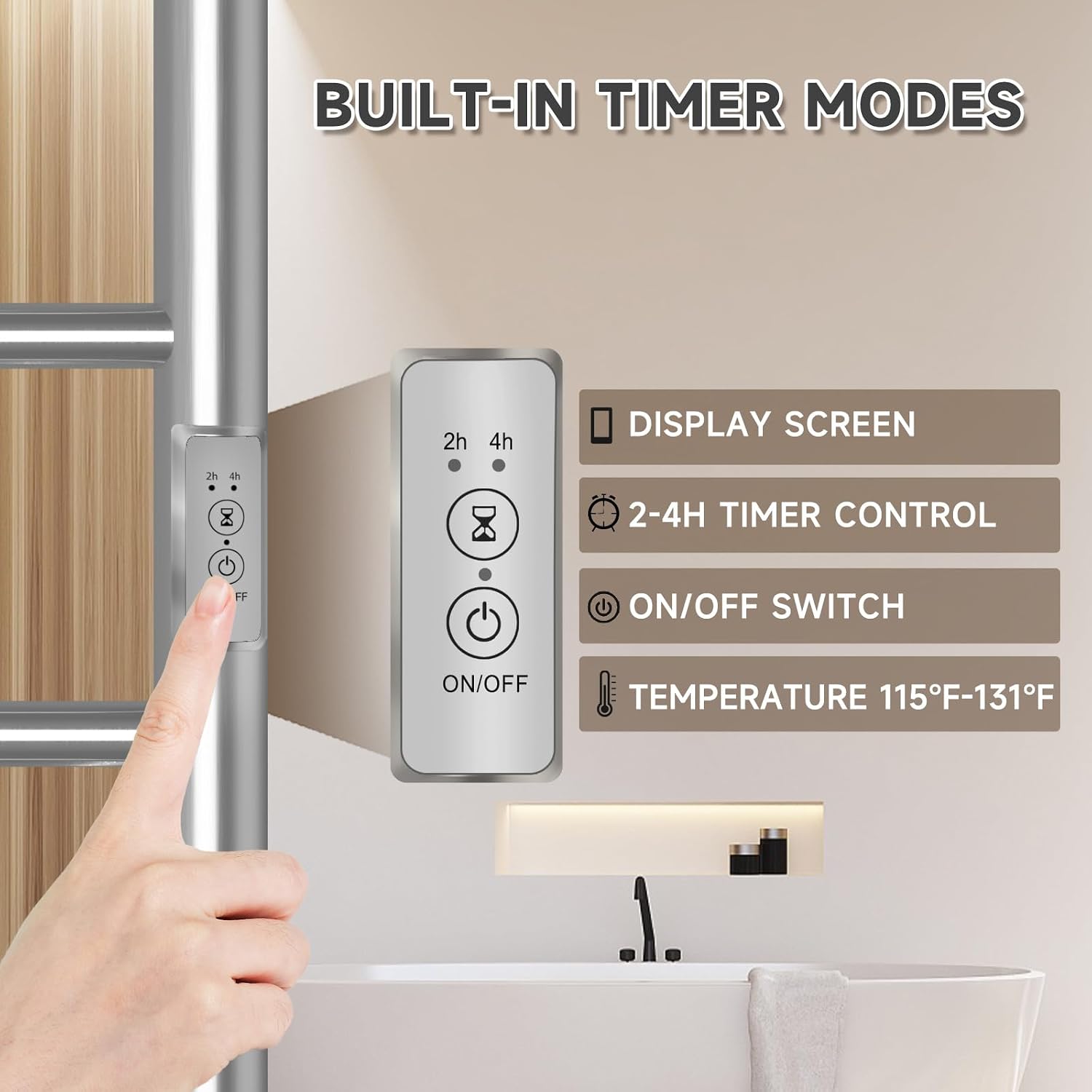 6 Bar Towel Warmer for Bathroom, Wall Mounted Heated Towel Rack, Nickel | Built-in 2/4H Timer, IPX4 Waterproof