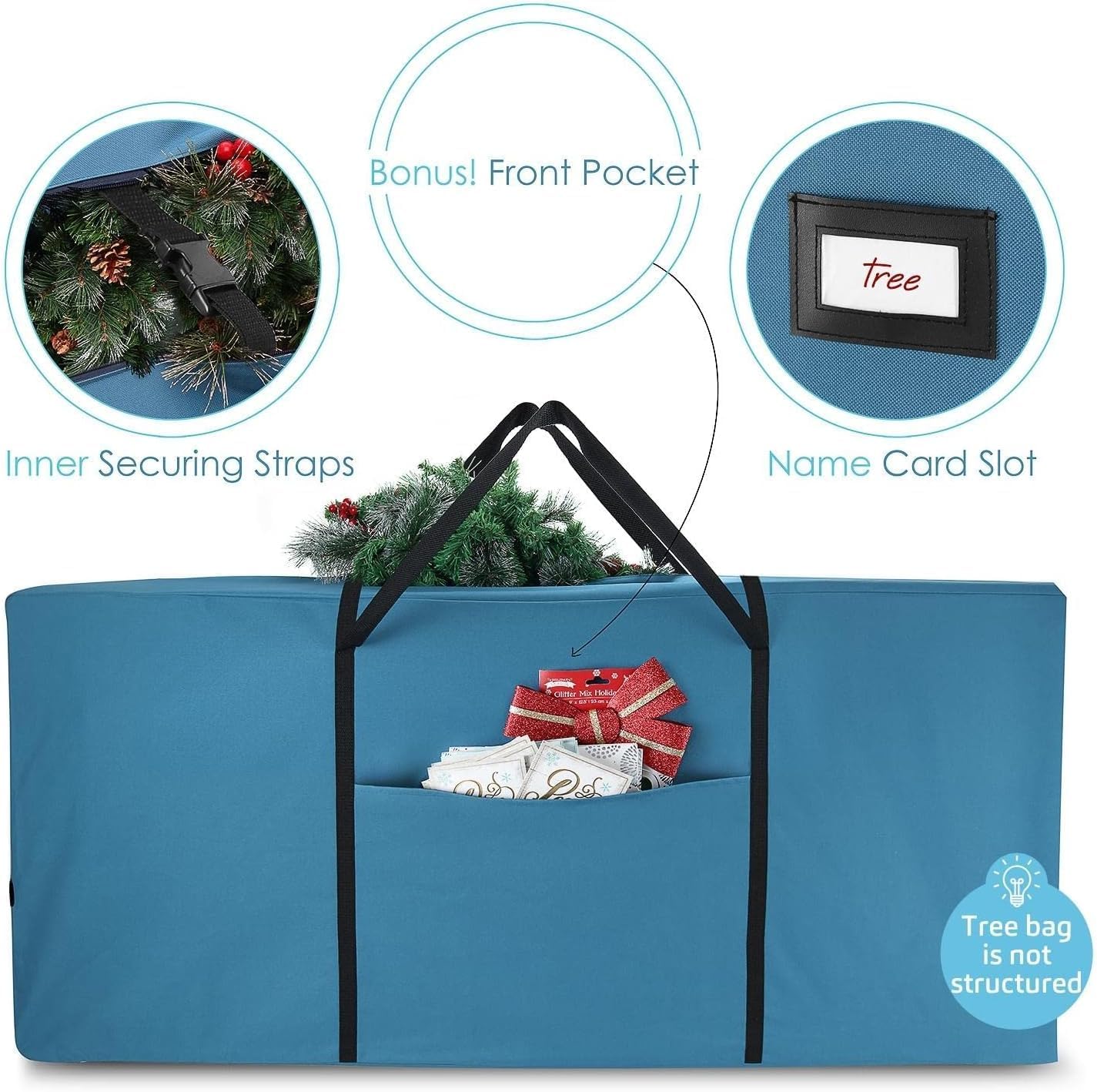 Christmas Tree Storage Bag 7.5 ft, Wrapping Paper Storage Organizer Container & Large Christmas Ornament Storage Box