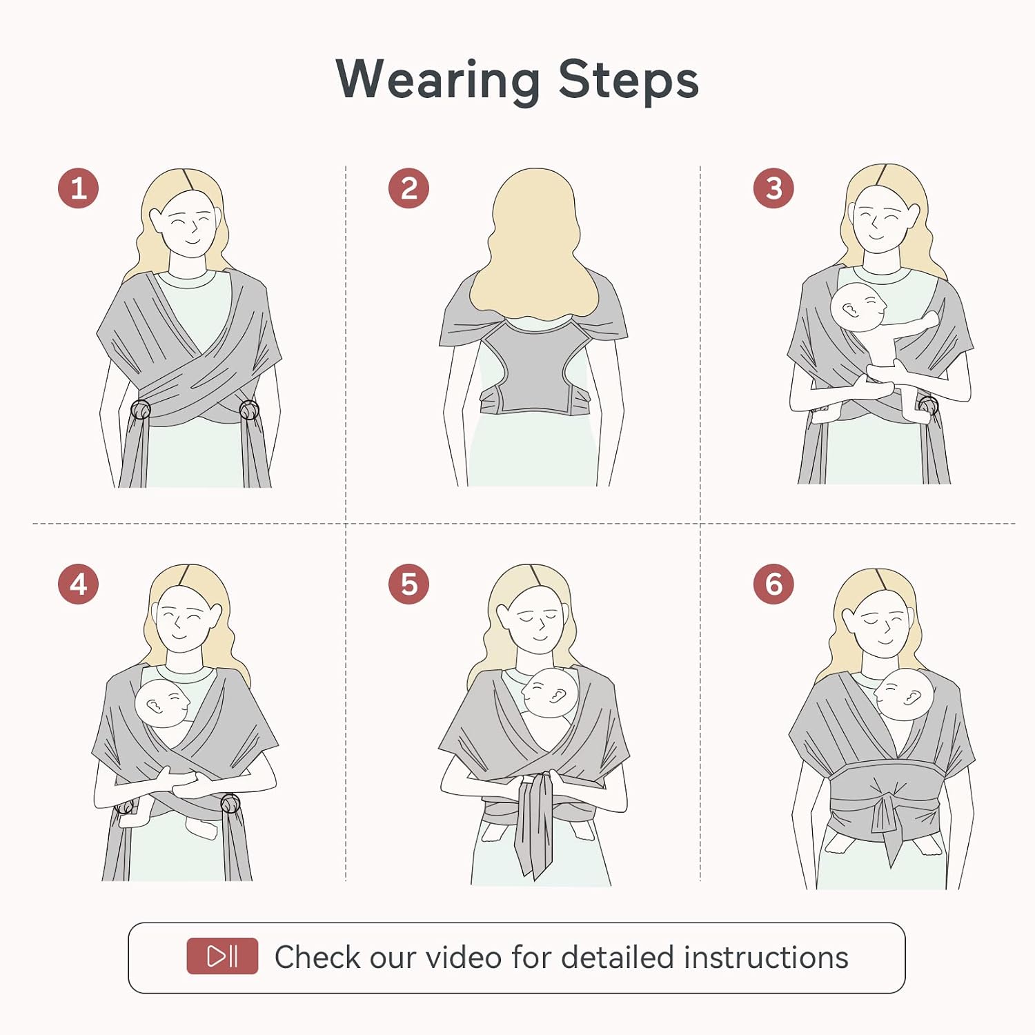 Baby Wrap Carrier, Easy-On 2-Piece Design, Newborn to 33 lb | Easy On Like a T-Shirt, XXS-XXL Adjustable Fit, IHDI