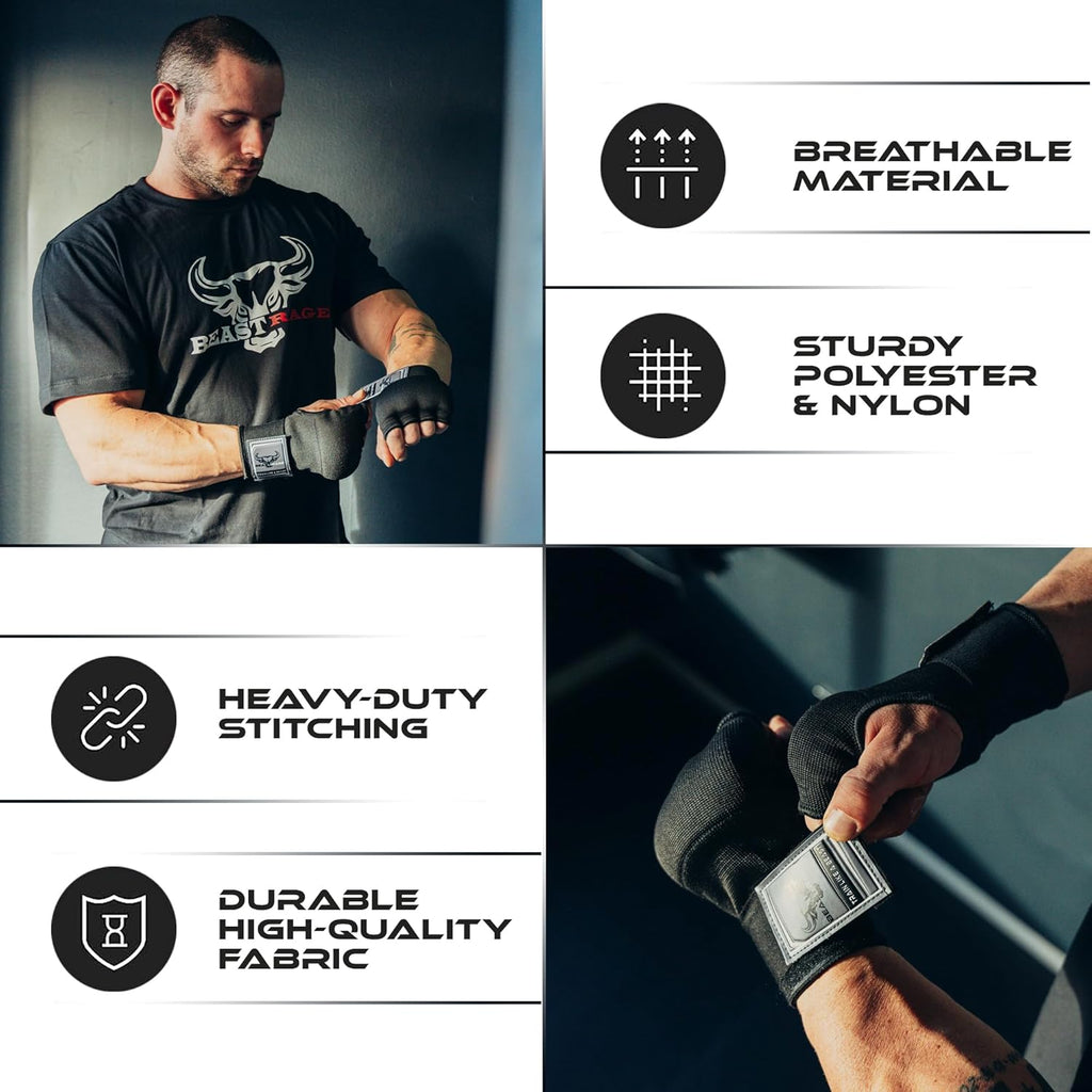 Inner Gloves with Hand Wraps Quick Wrap Long 36" Wrist Support MMA Muay Thai Bandages Punching Martial Arts Training