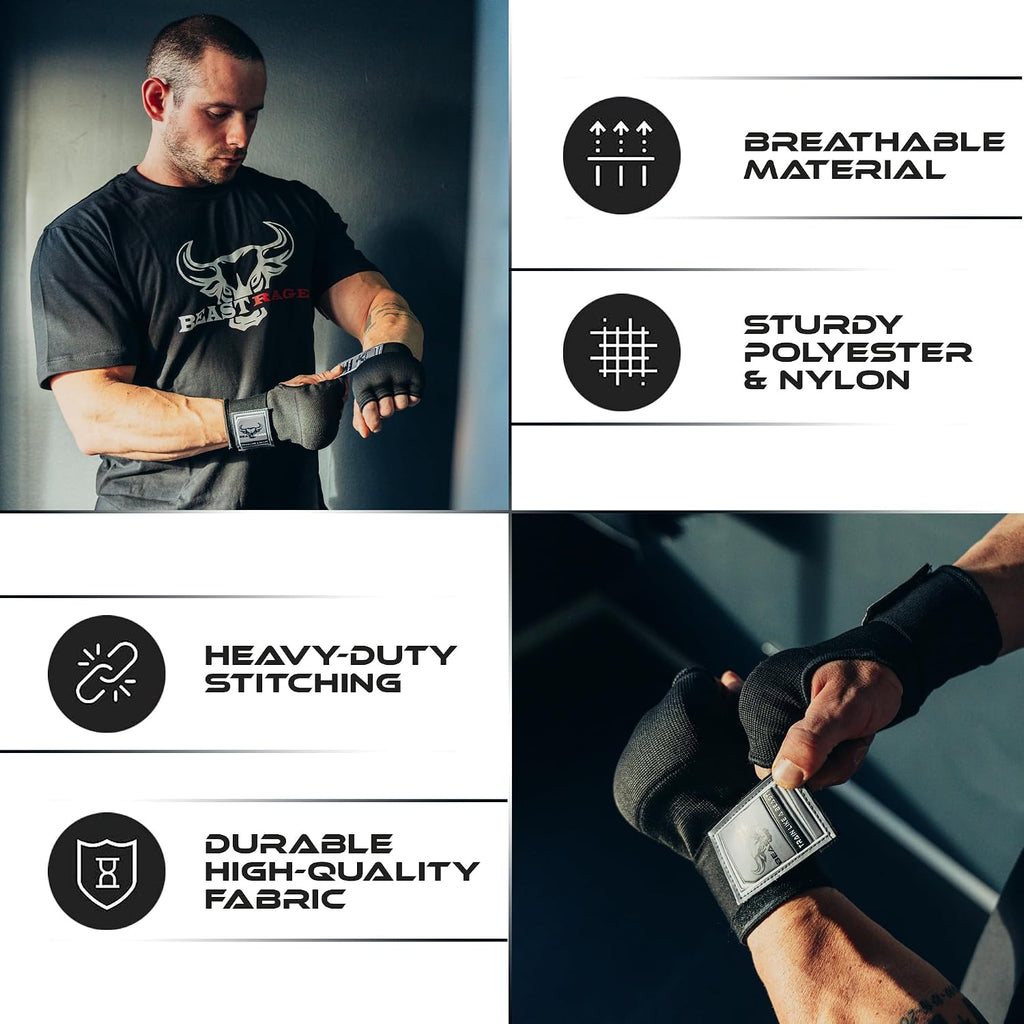 Inner Gloves with Hand Wraps Quick Wrap Long 36" Wrist Support MMA Muay Thai Bandages Punching Martial Arts Training
