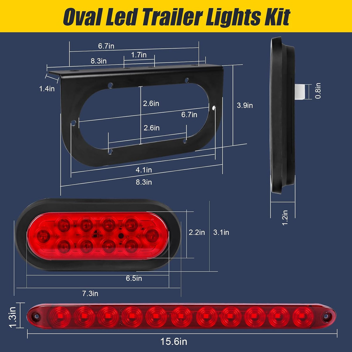 6" Oval LED Trailer Lights Kit with Mounting Bracket