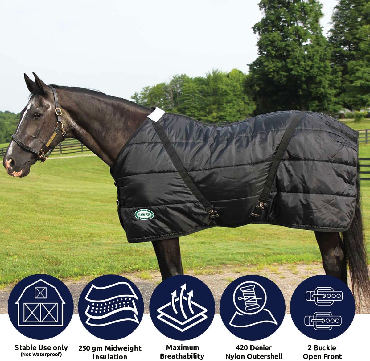 Sentinel Channel Quilt Horse Stable Blanket, Midweight Open Front, 420D Nylon Outer Shell, 250g Poly-Fill Insulation