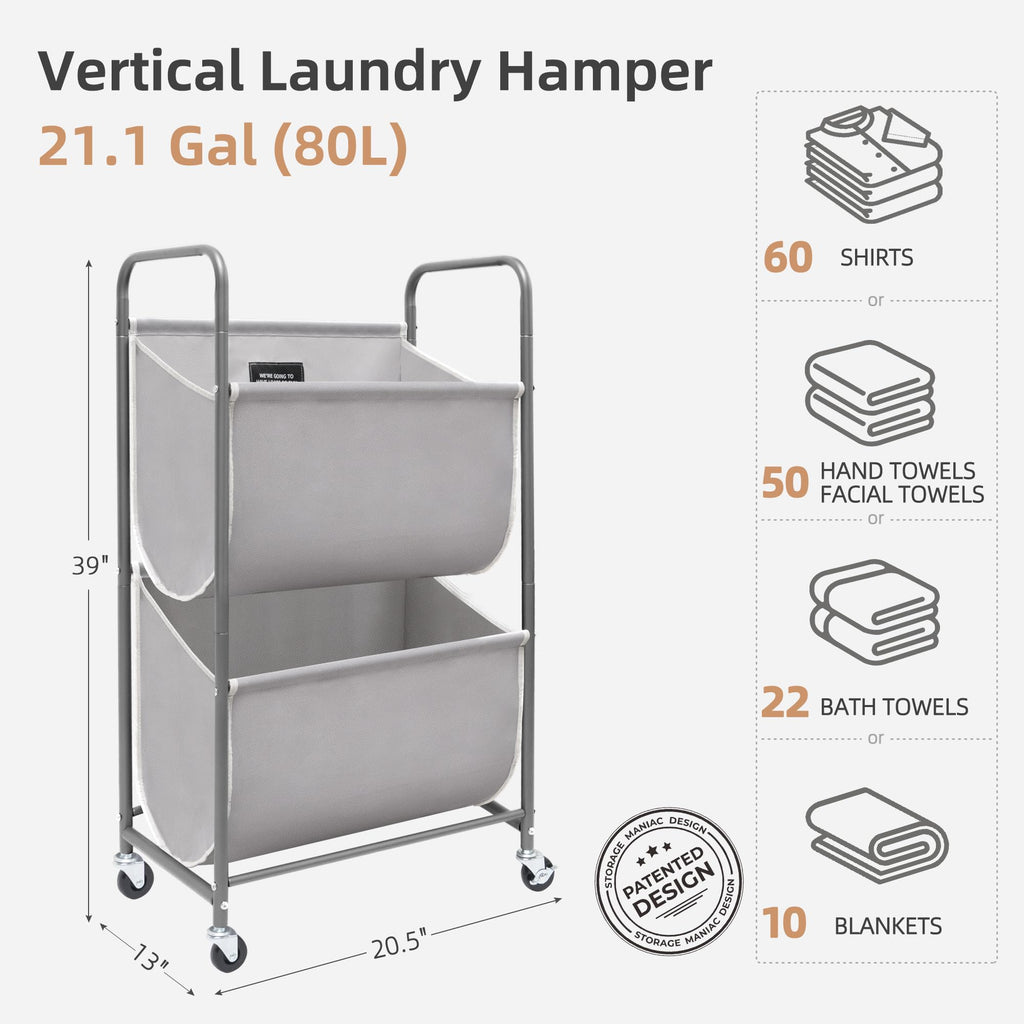 Vertical Rolling Laundry Hamper, 2 Section Laundry Sorter