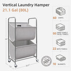 Vertical Rolling Laundry Hamper, 2 Section Laundry Sorter