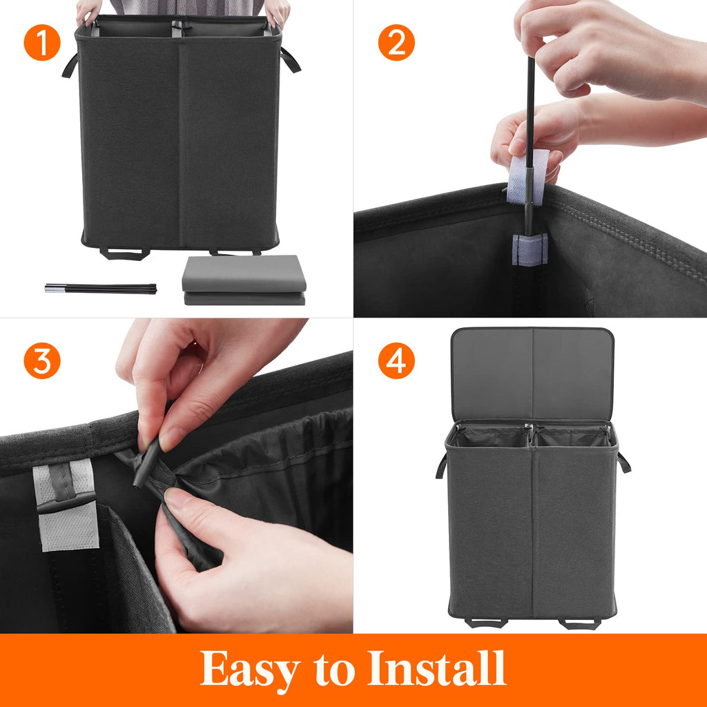 Double Laundry Hamper with Lid, Removable Laundry Bags, Black