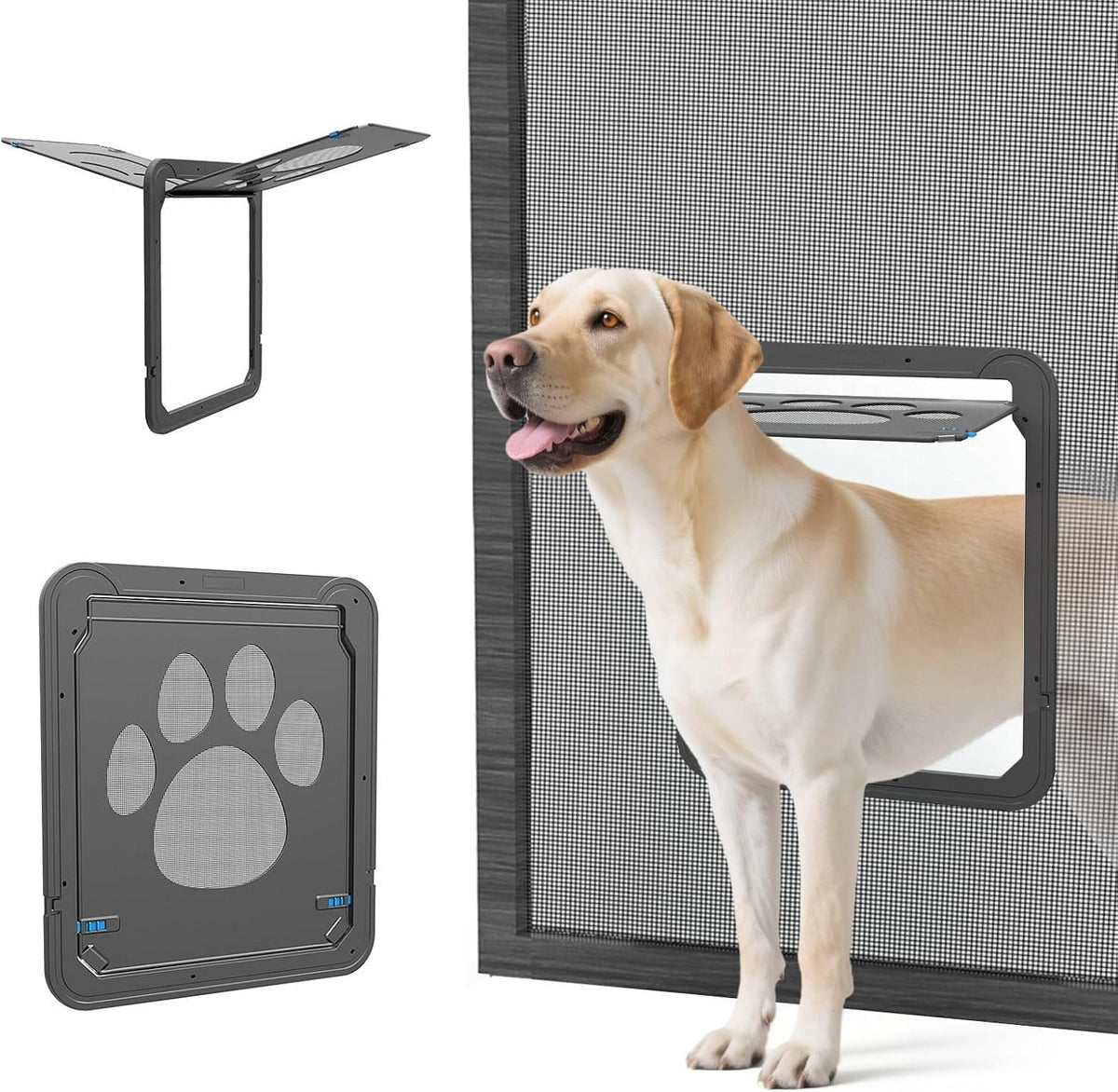 Large Dog Door for Screen Door, Easy Install Lockable Pet Screen Door for Sliding Door, Doggy Screen Door, Gray