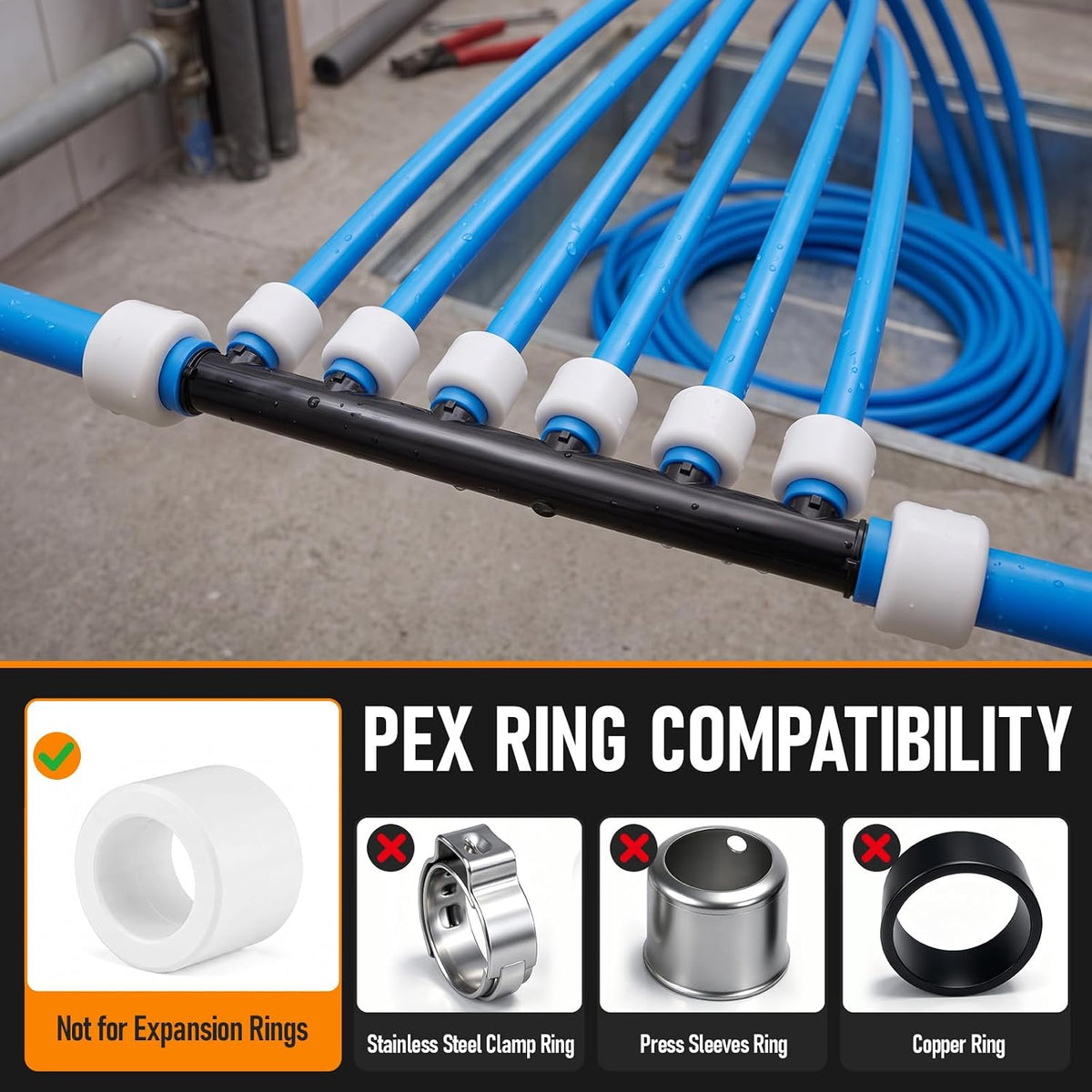 Pangda 2 Pack 6 Outlets Open Pex-a Expansion Poly PPSU Manifold 3/4 x 1/2"