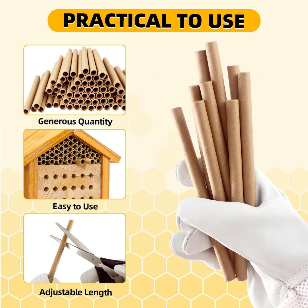 Mason Bee Tubes 200 Pack – 6" x 5/16" Refill Inserts for Bee House, Bee Hotel, Kraft Paper Bee Nesting Tube