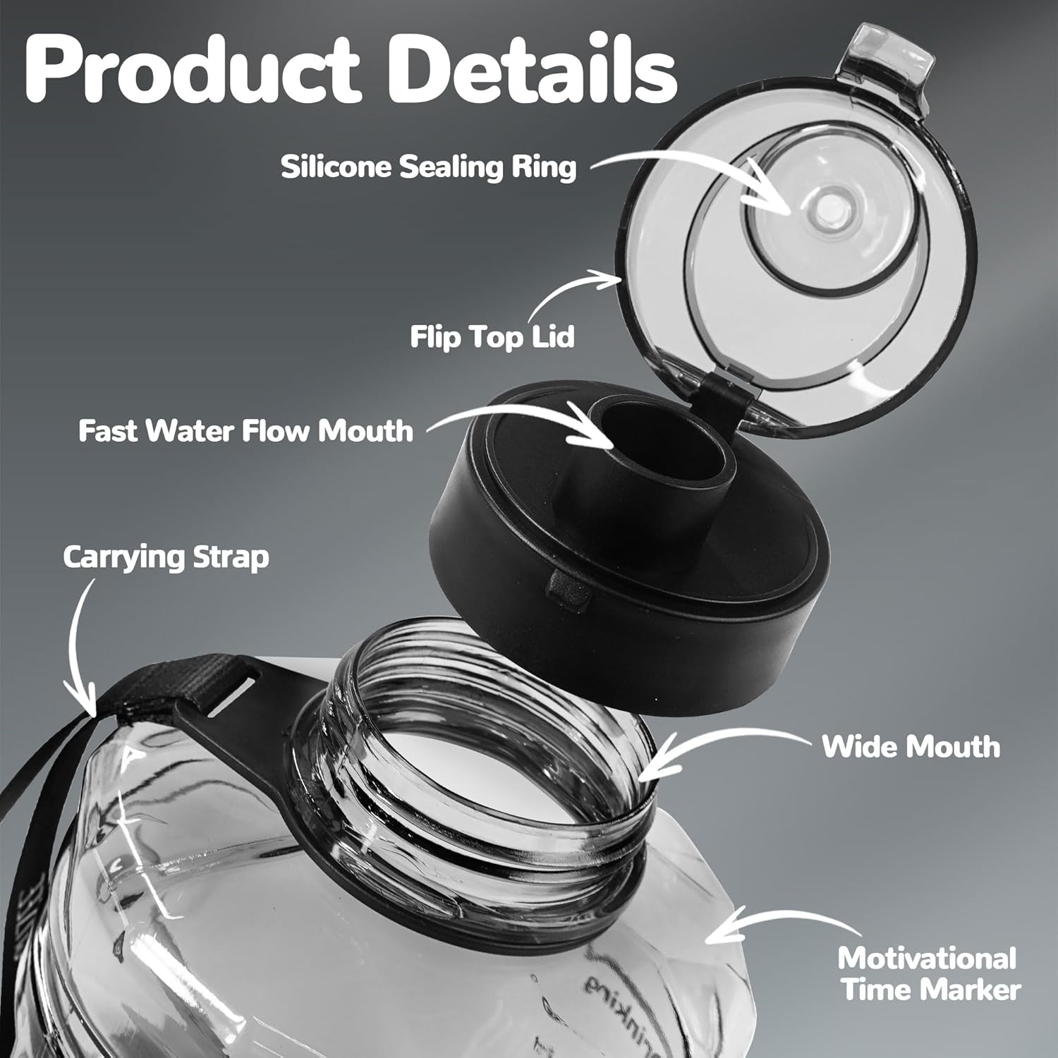 1 Gallon Water Bottle, Water Jug with Time Marker & Straw & Handle,2 Lids | BPA Free,Gallon Water Jug, Half Gallon
