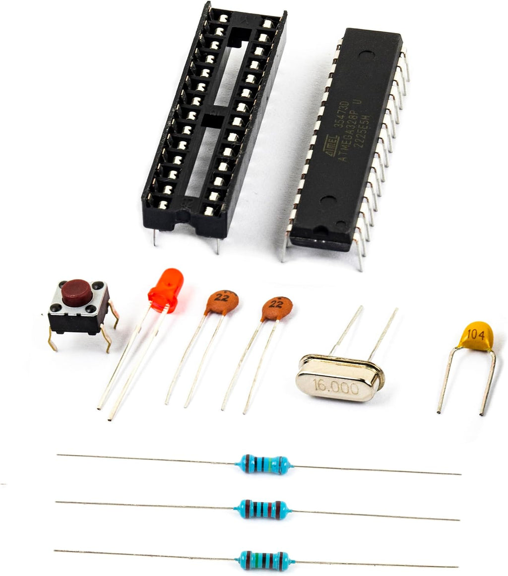 Breadboard Basic Kits for Arduino Project Atmega328P-PU Atmega328p with Uno R3 Bootloader, Dip28 Socket,16MHz Crystal, 1M Resistor, 100nF Capacitor, Reset Tactile Switch