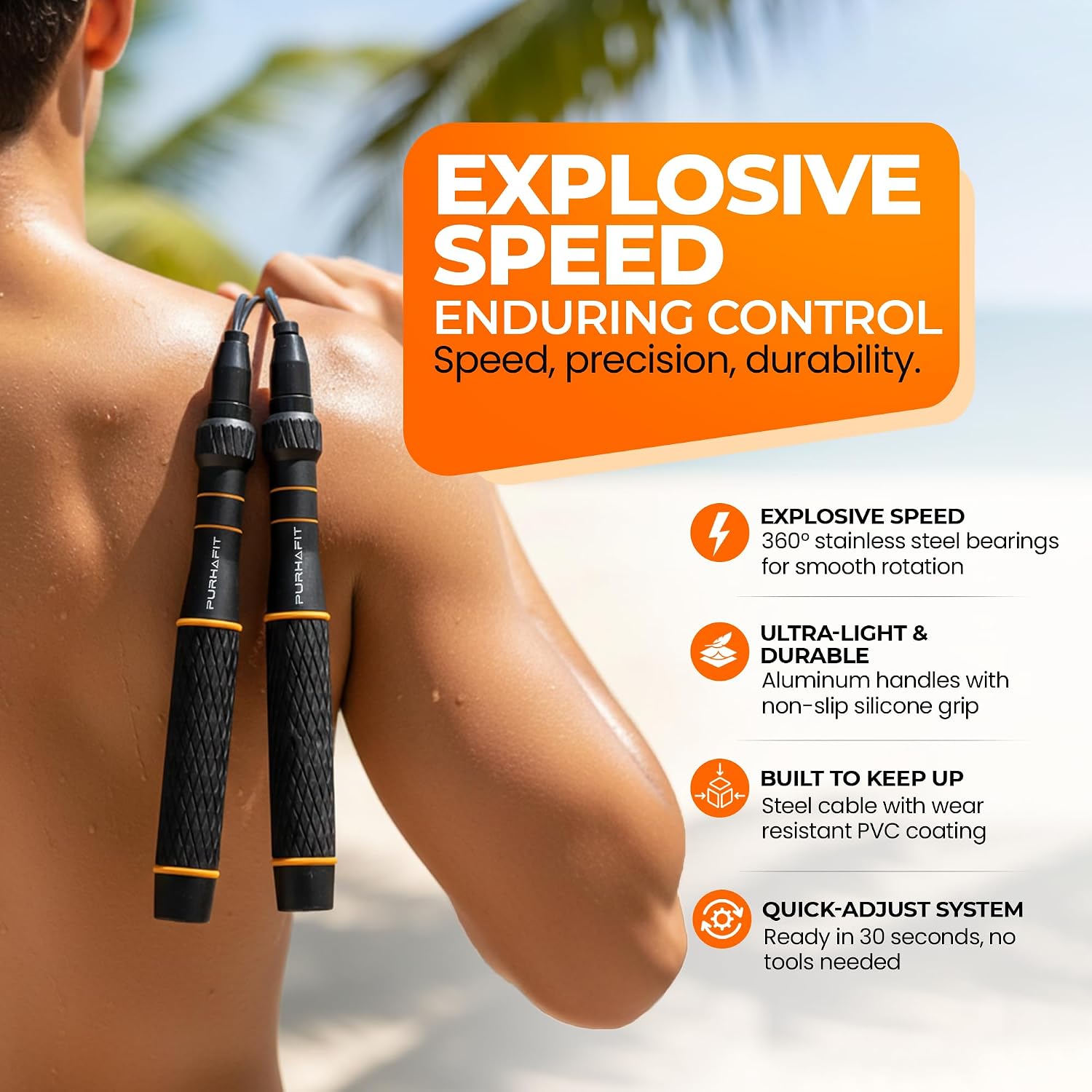 LYRA Adjustable Speed Jump Rope – 360° Ball Bearings, Steel Cable & Aluminum Handles – Fast Double Unders for
