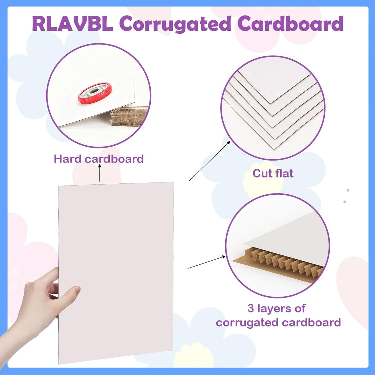50 Pack 8.5x11 Corrugated Cardboard Sheets, White Flat Cardboard Inserts for Shipping, Mailing, Packing, DIY Crafts