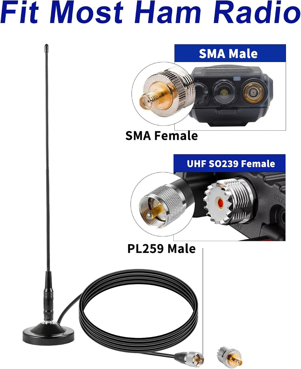 Vehicle Car Mobile Ham Radio GMRS Soft Whip Antenna, UHF VHF 136-174MHz 400-470MHz 2meter 70CM Magnetic Base Mount
