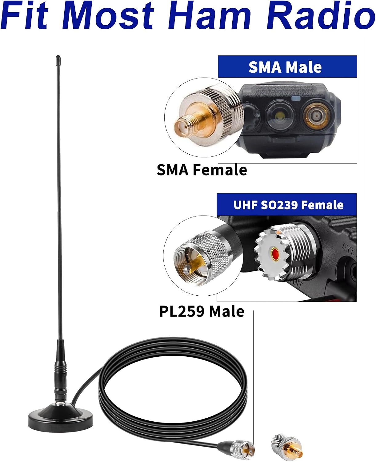 Vehicle Car Mobile Ham Radio GMRS Soft Whip Antenna, UHF VHF 136-174MHz 400-470MHz 2meter 70CM Magnetic Base Mount
