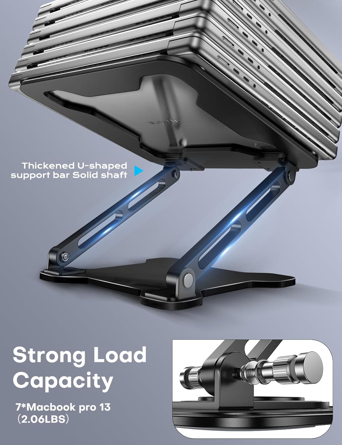 Adjustable Laptop Stand for Desk, Metal Foldable Laptop Riser Holder, Portable Ventilated Cooling Desk Book Shelf
