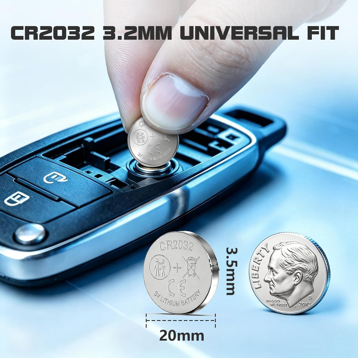 CR2032 Battery for Car Key: 3V Lithium Batteries 10 Pack - CR 2032 Coin Cell for Watch Remote Tracking Device Toys