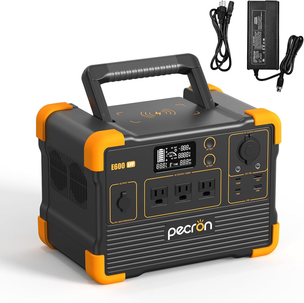 614Wh Portable Solar Generator with AC Charger, 1200W AC Output, Power Station, LiFePO4 Battery for Camping, RV Trip