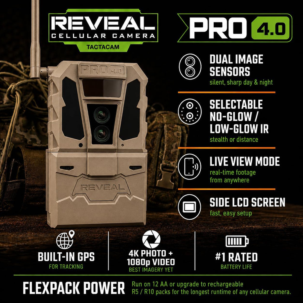 Reveal Pro 4.0 Cellular Trail Camera (2PK) + Microfiber Cloth | Night Vision, Waterproof, Dual Sensors, 4K Photo &