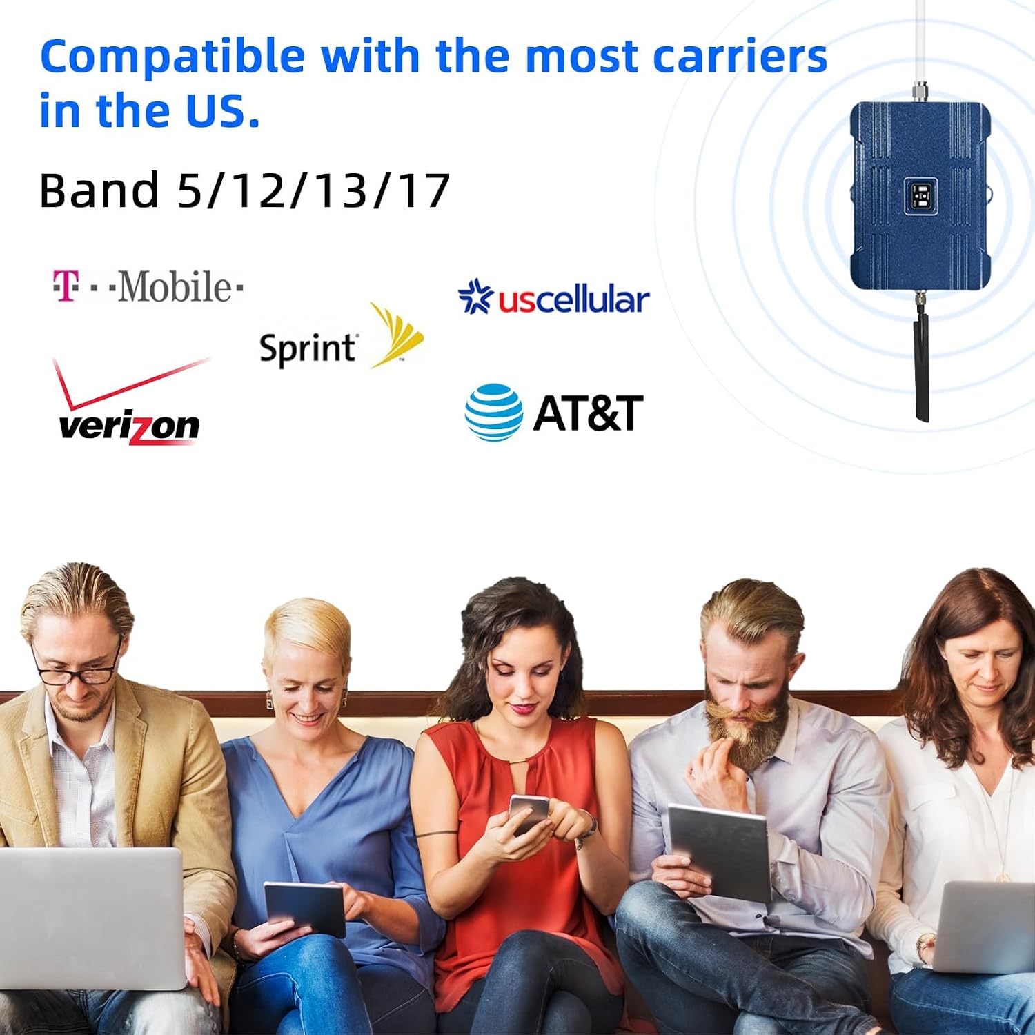 Cell Phone Booster for Home & Office,Up to 2000 sq ft,Cell Phone Signal Booster with Band 5/12/13/17,Boost 5G 4G Data