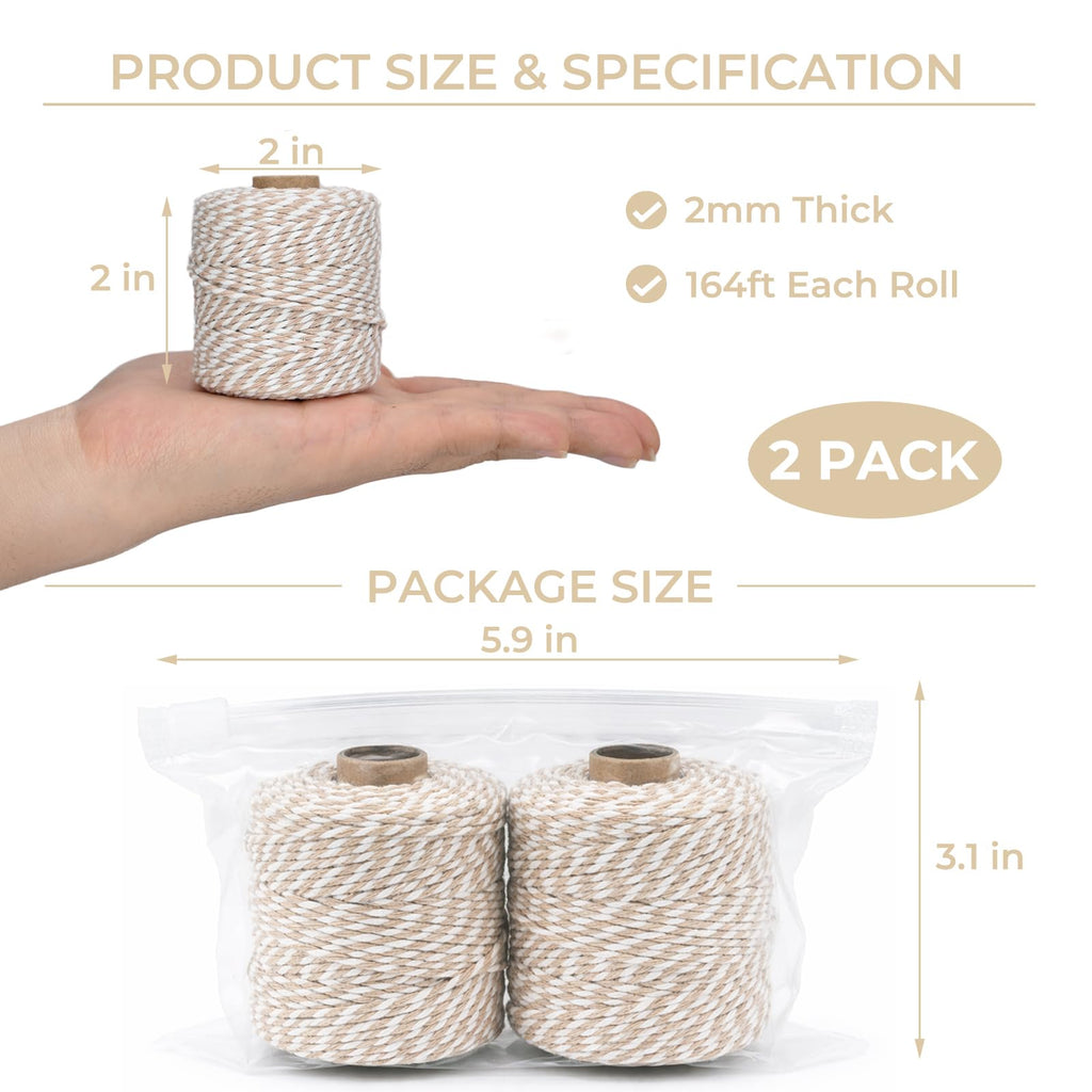 Cotton Twine String,2mm Thick, 164 Feet per Roll, 2 Pack