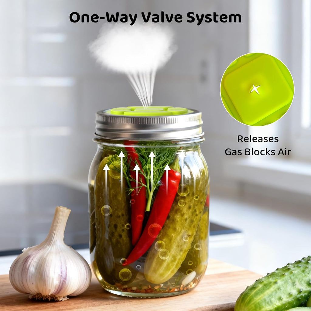 The Complete Fermentation Kit: 6-Pack Fermenting Lids for Wide & Regular Mouth Mason Jars,Versatile Airlock Lids for