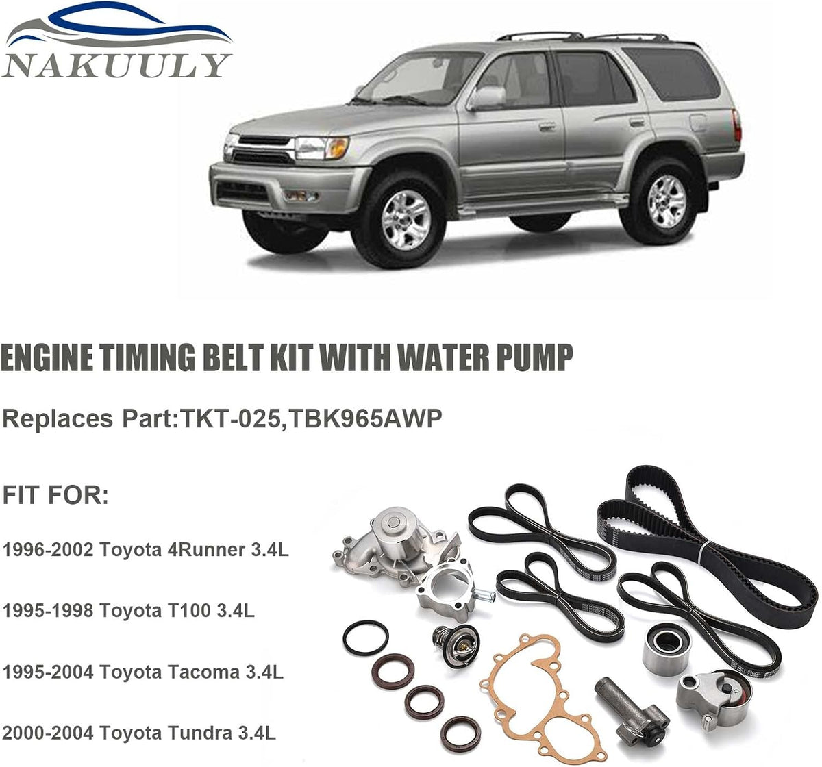 Timing Belt Kit with Water Pump for 1995-2004 Tacoma Tundra 4Runner 3.4L