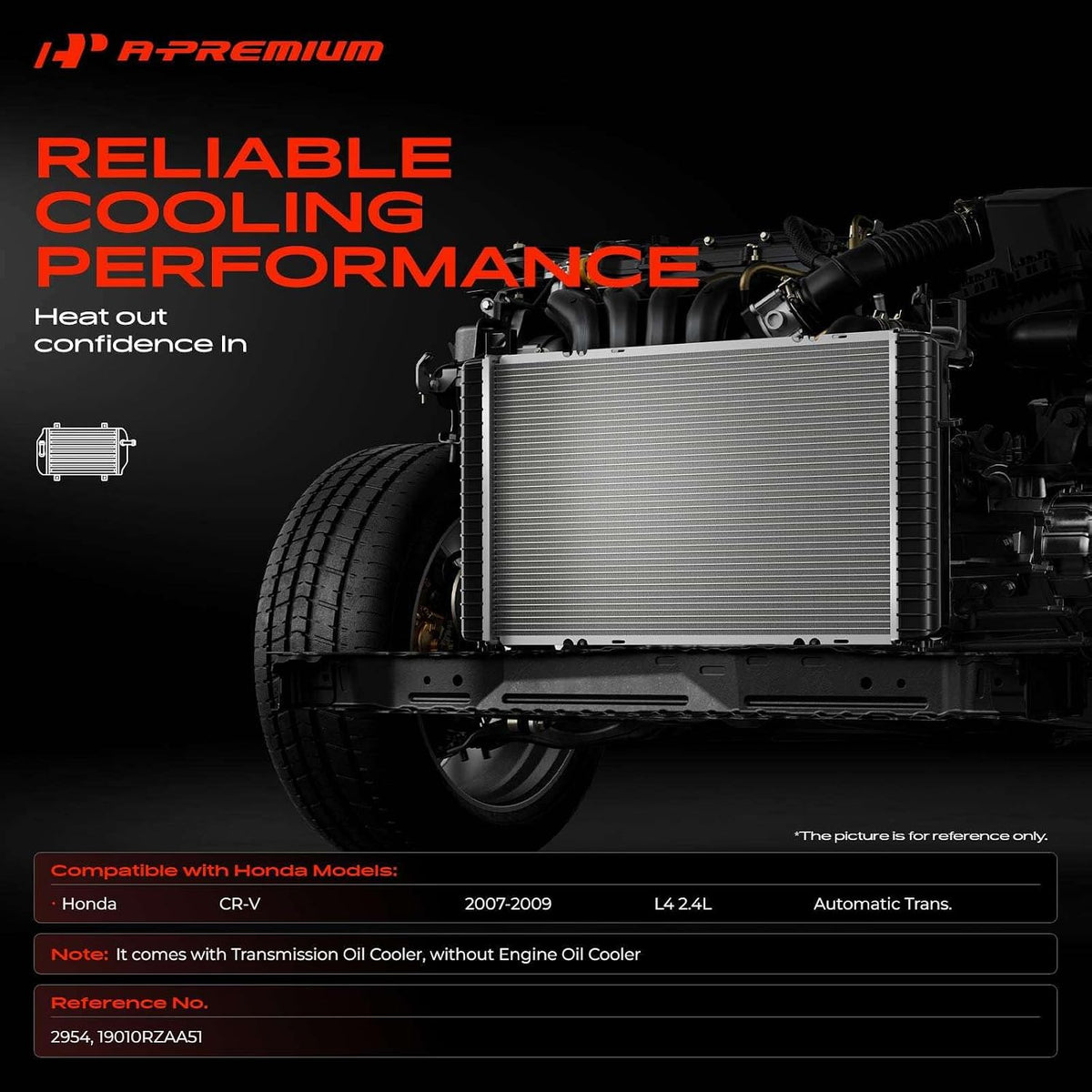 A-Premium Engine Coolant Radiator Assembly with Transmission Oil Cooler