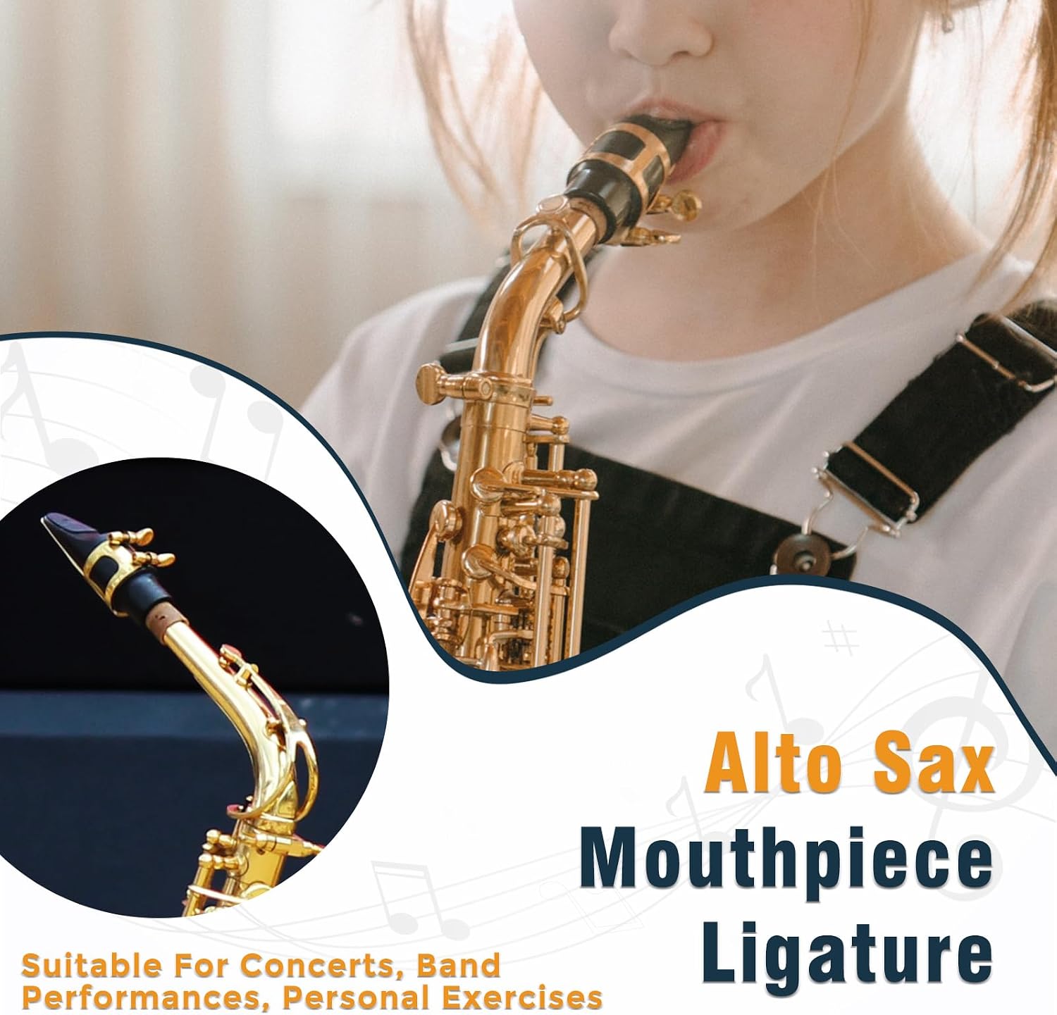 Alto Saxophone Ligature Kit, Metal Ligature for Saxophone Mouthpiece with Plastic Cap, Wind Musical Instruments