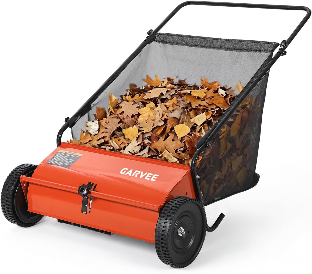 Push Lawn Sweeper 26Inch-Heavy Duty Walk Behind Leaf Collector and Yard Sweeper for Outdoor,Patio,Driveway,Garden