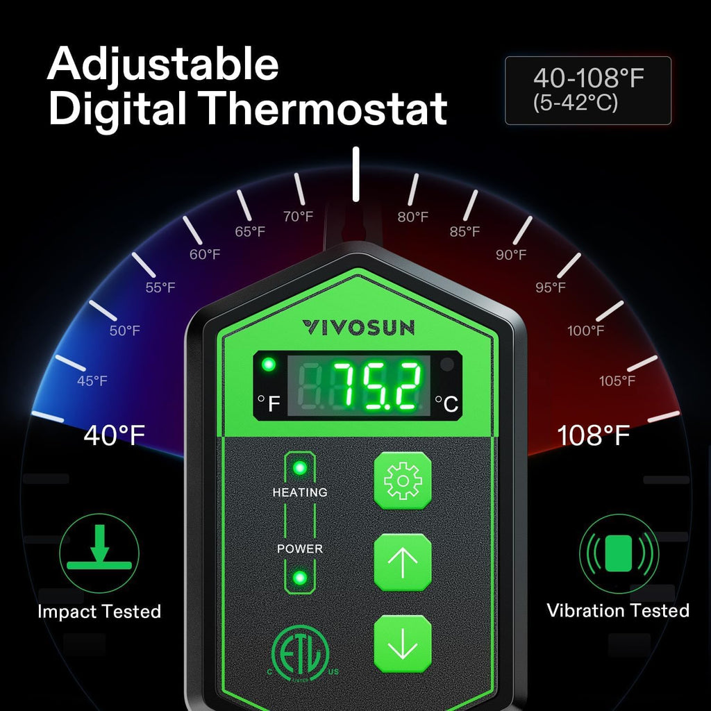 10"x 20.75" Seedling Heat Mat and Digital Thermostat Combo Set | UL & MET-Certified Warm Hydroponic Heating Pad for