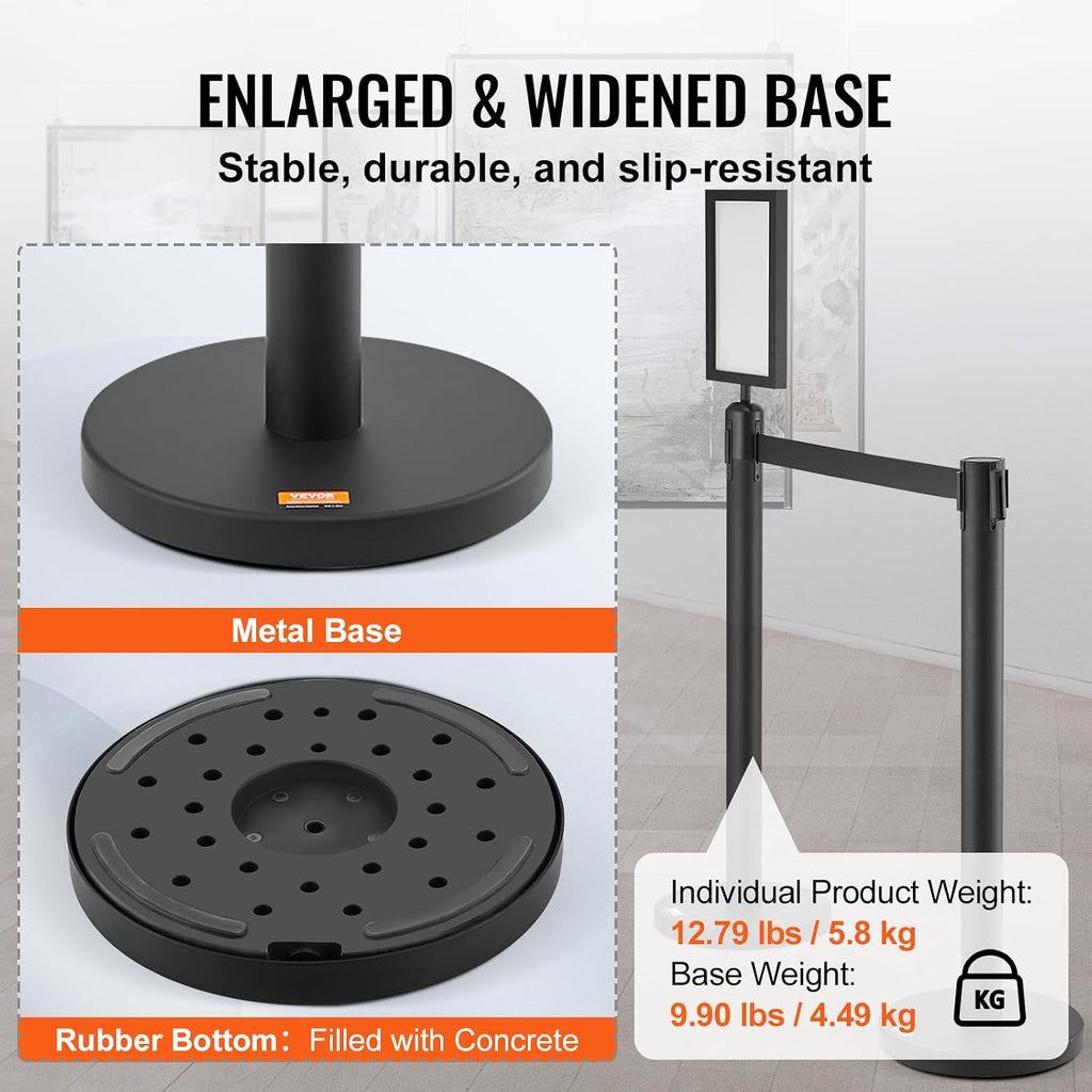 Crowd Control Stanchions, 6-Pack Crowd Control Barriers, Carbon Steel Baking Painted Stanchion Queue Post with Sign