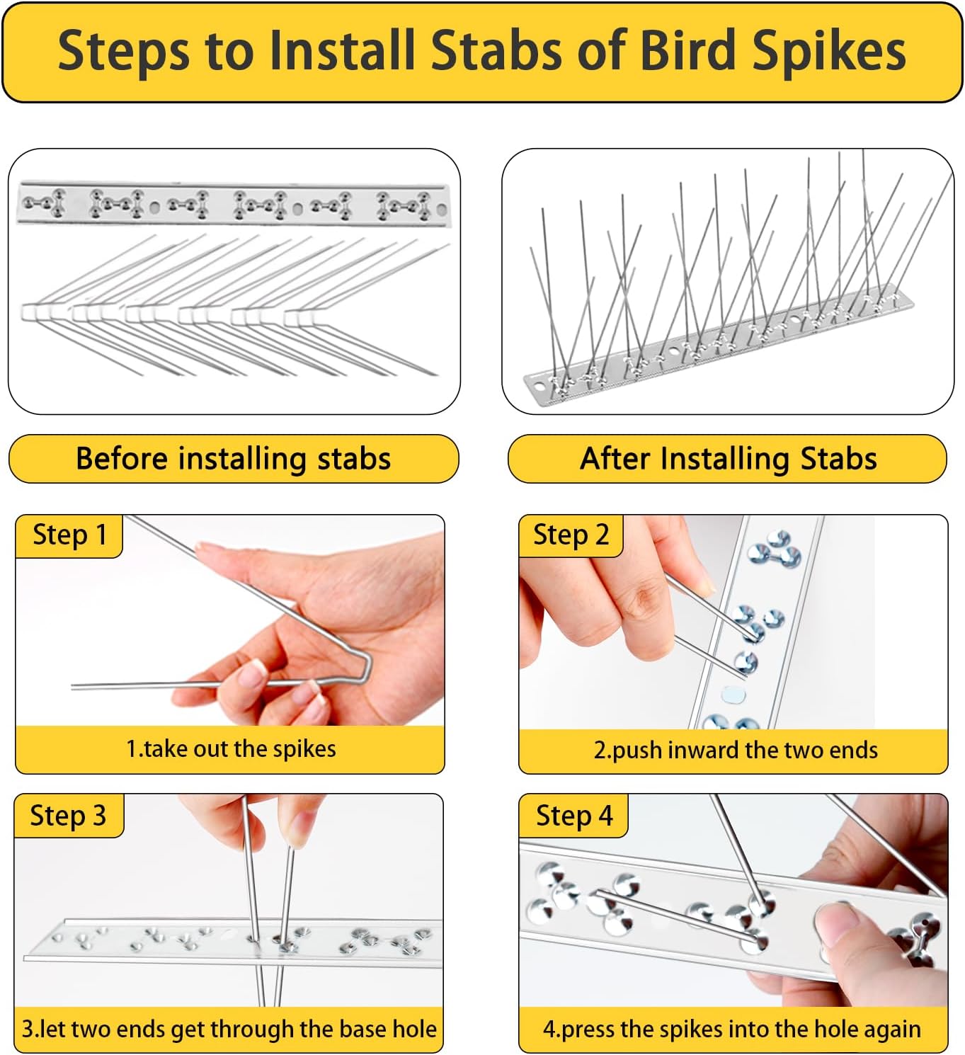 Bird Spikes for Pigeons Small Birds, Bird Deterrent Spikes for Outside to Keep Squirrel Cat Away, Stainless Steel