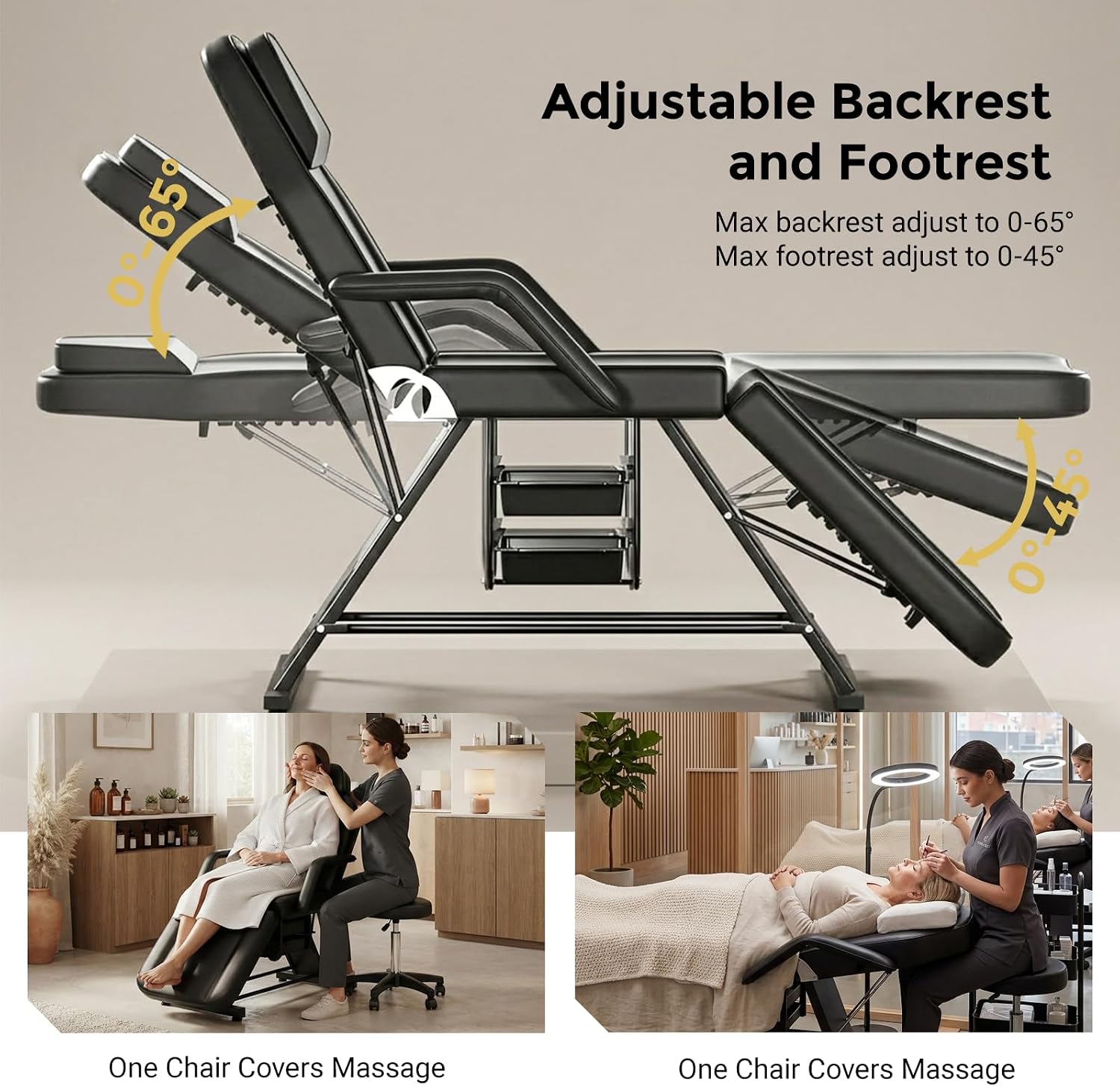 Tattoo Chair for Client, 3-Section Adjustable Facial Esthetician Bed Table with Hydraulic Stool, Multi-Purpose Spa
