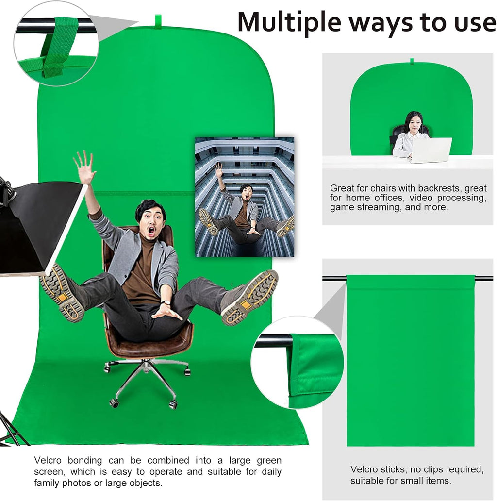 Portable Green Screen Chair, 59 in Greenscreen Backdrop with Stand Double Sided Foldable Green Background, Chroma Key