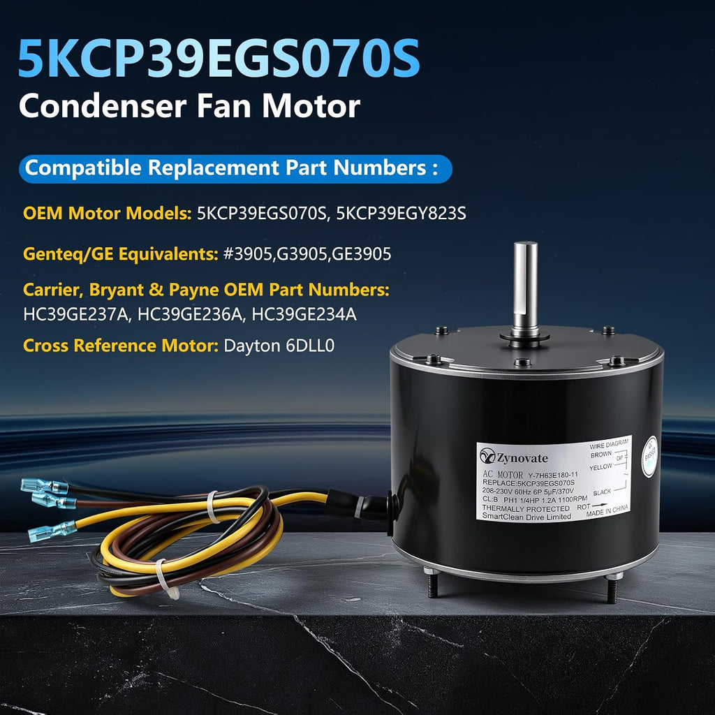 5KCP39EGS070S Condenser Fan Motor 1/4 HP, 1100 RPM, 208-230V,AC Fan Motor