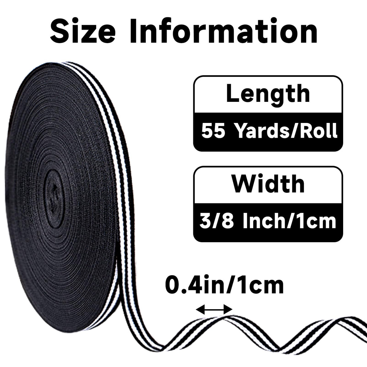 Black and White Striped Ribbon - 3/8 Inch x 55 Yards