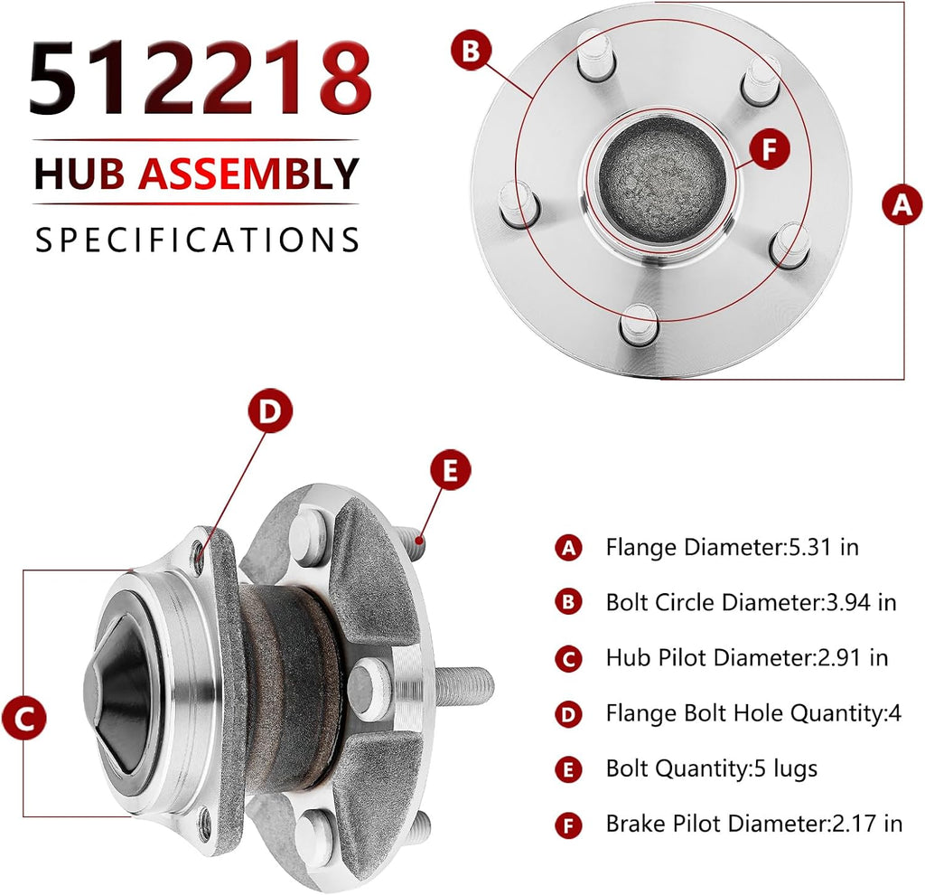 JLEO 512218 (Pair) Rear Wheel Bearing for Toyota Corolla 2003-2008,for Toyota Celica 2000-2005,for Toyota Matrix 2003-2008,for Pontiac Vibe 2003-2008 Non-ABS Wheel Hub Assemblies Replacement